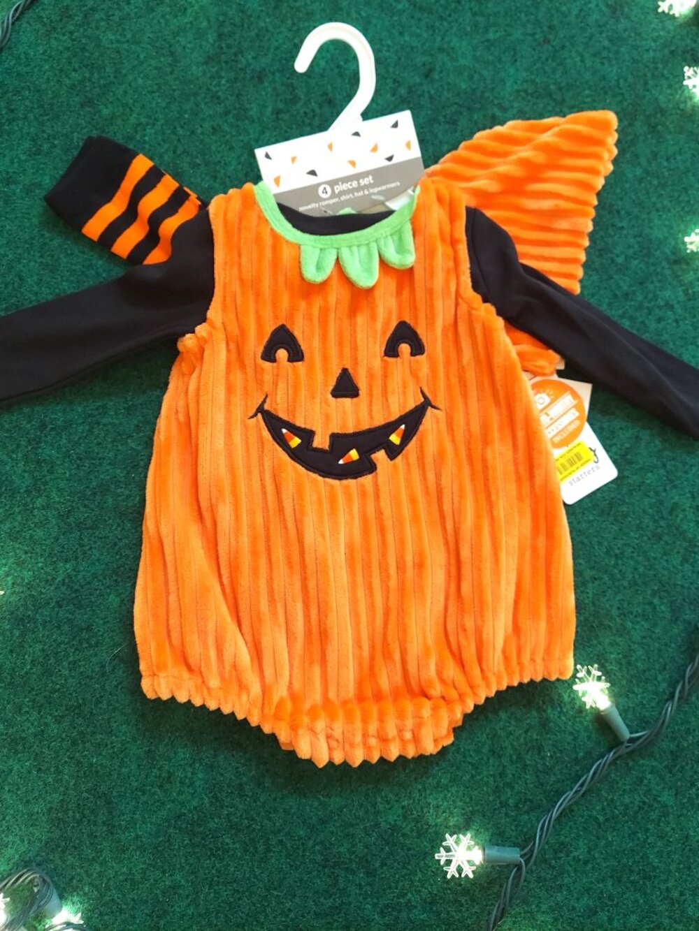 New Halloween PUMPKIN Costume Romper BABY 9 months + accessories 4 pc SET